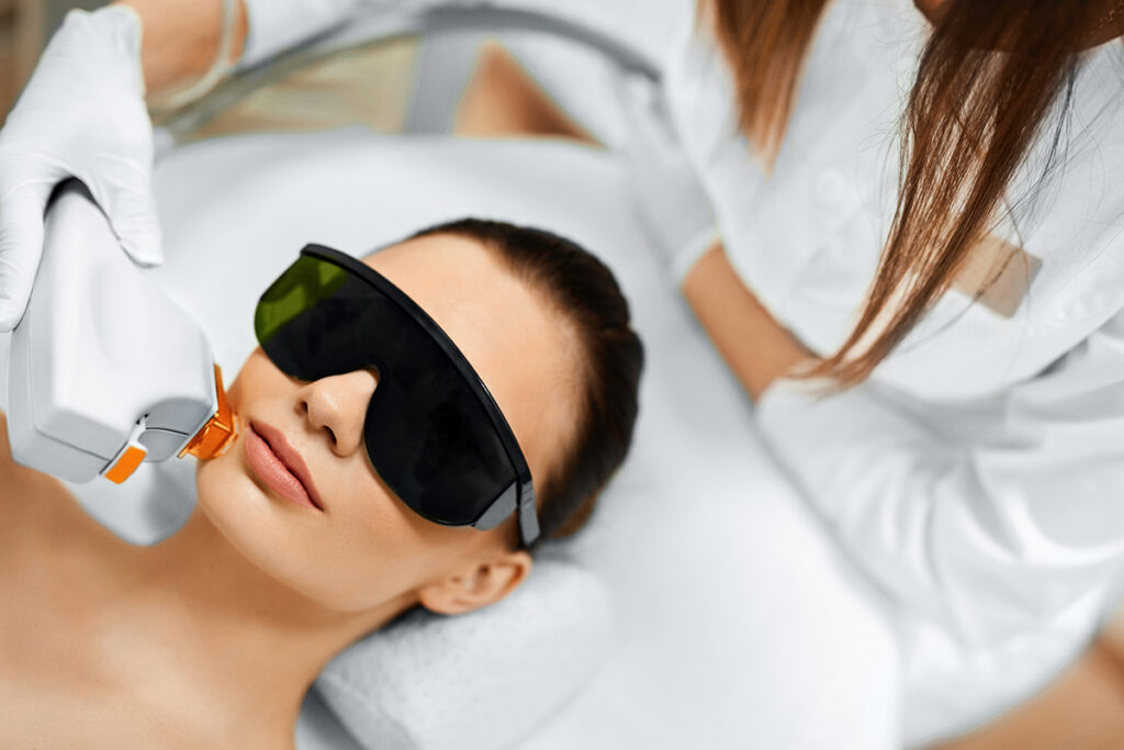 3D Rejuvenation services - Woman wearing protective eyeware while having procedure on her face